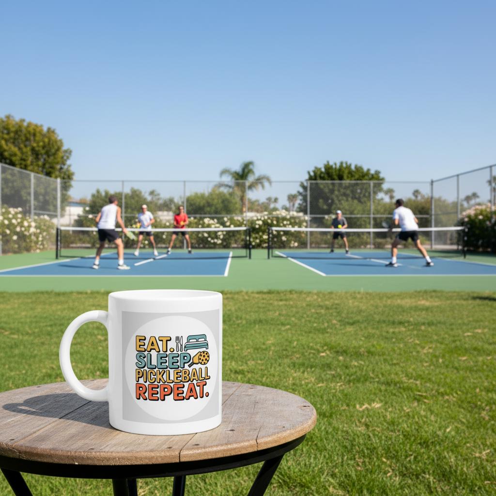 "Eat, Sleep, Pickleball, Repeat" High Quality Graphic Mug for Pickleball Enthusiasts