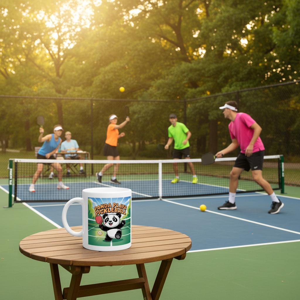 "Panda Plays Pickleball" High Quality Graphic Mug for Pickleball Enthusiasts